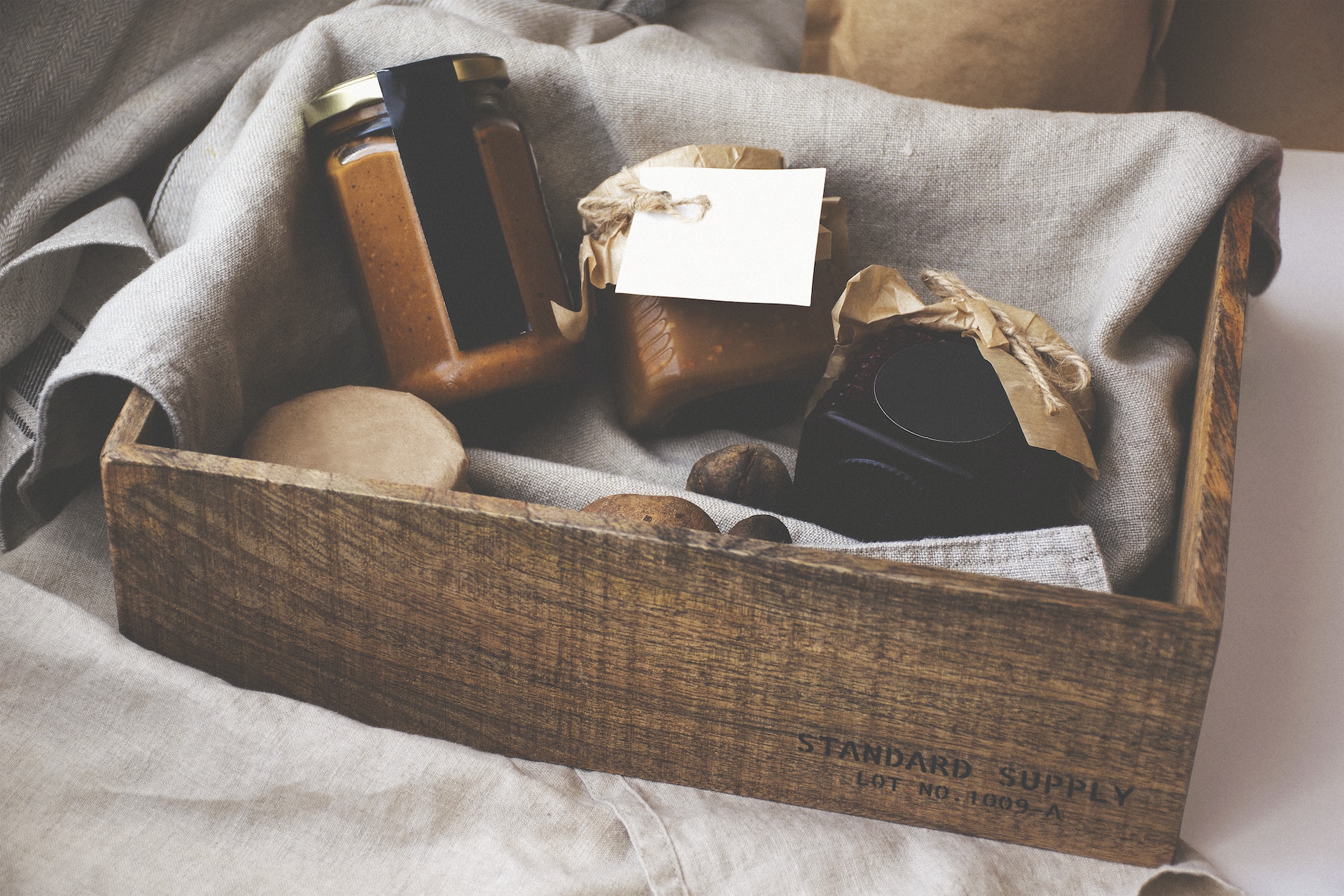 Hamper with cheese and honey